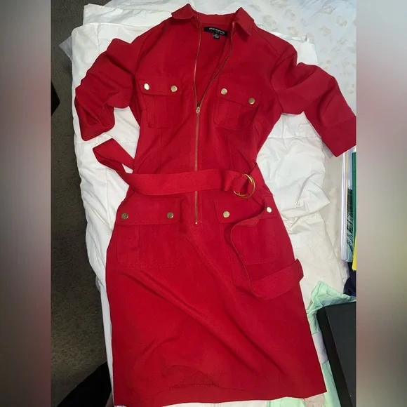 Red belted dress - Picture 1 of 3